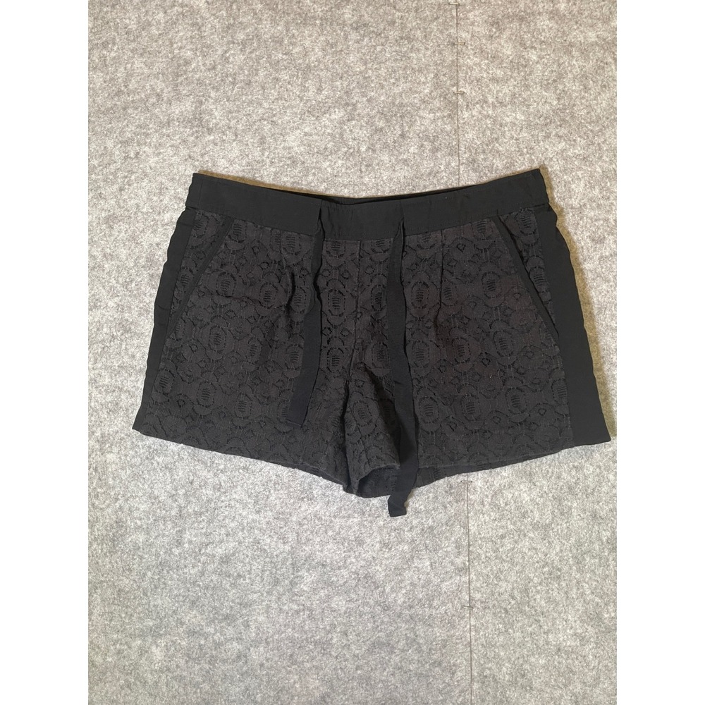 Ann Taylor LOFT Black Floral Lace Overlay Shorts Size 00 Drawstring Pockets